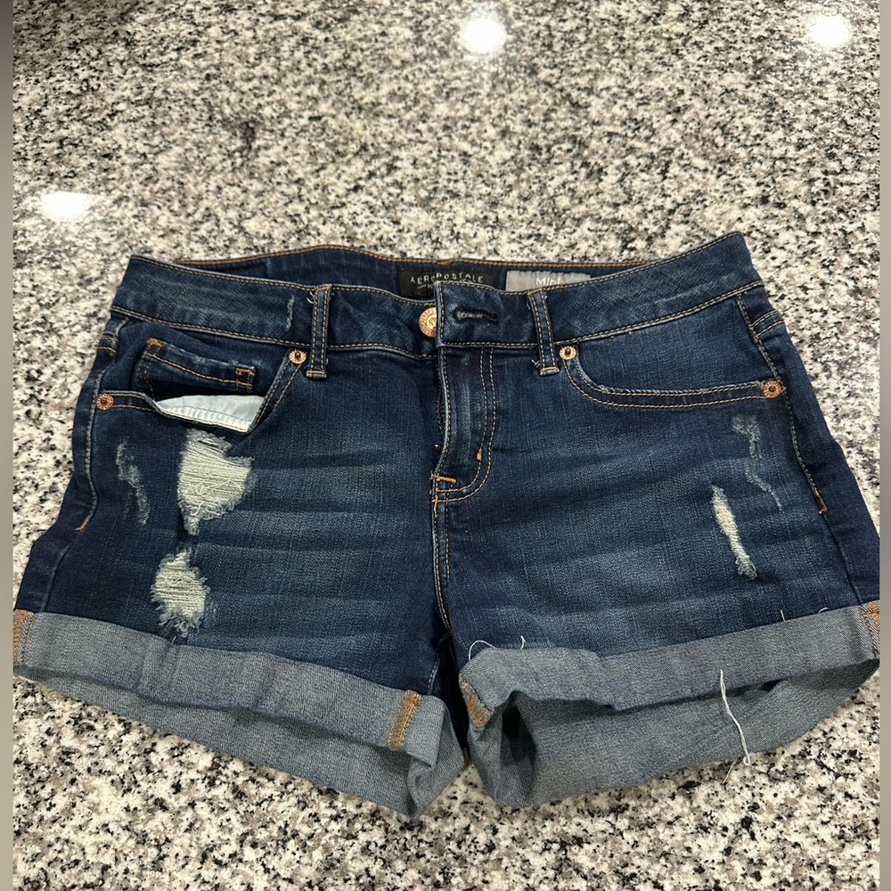 Aeropostale Blue Jean Shorts Distressed Cuffed